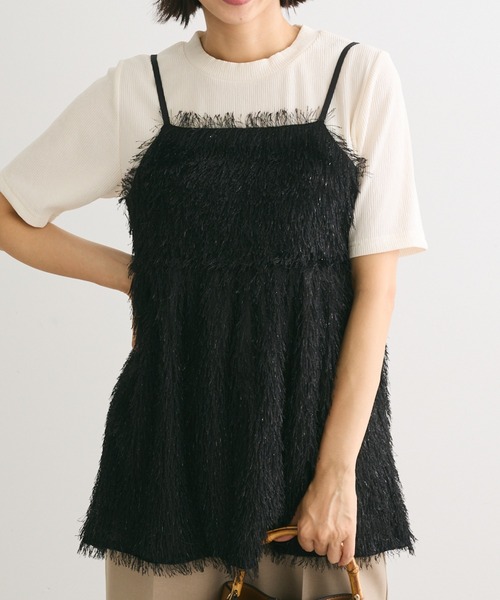 Green Parks(グリーンパークス)の「ラメフリンジカットキャミソールビスチェ(キャミソール・レディース・ブラック/ホワイト系その他2・FREE)」の2枚目の写真