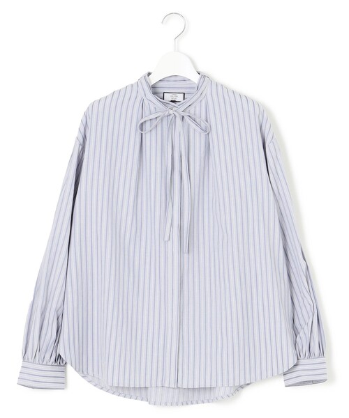 J.PRESS YORK STREET（ジェイプレスヨークストリート）の「【WOMEN】ワンウォッシュタイプライター リボンタイバンドカラー ブラウス（シャツ/ブラウス・レディース・ホワイト系/グリーン系/ブラック系1/サックスブルー系1・F）」の4枚目の写真