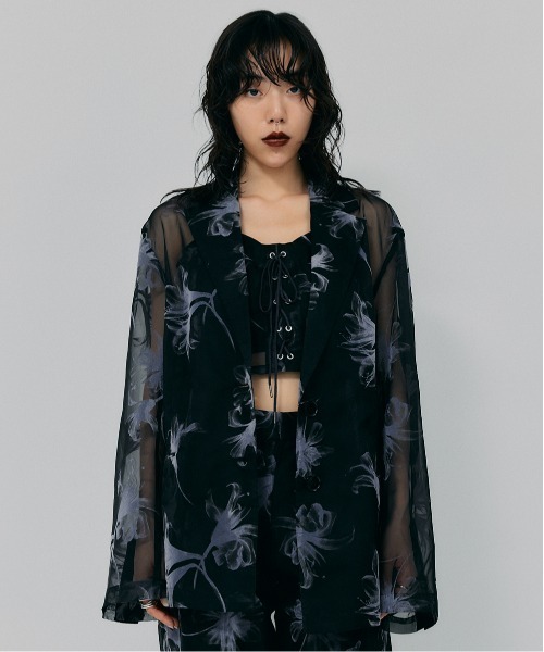 led.tokyo（レッドトウキョウ）の「【led.tokyo】オーガンジーシアージャケット（テーラードジャケット・レディース・ブラック/ブラウン・FREE）」の4枚目の写真