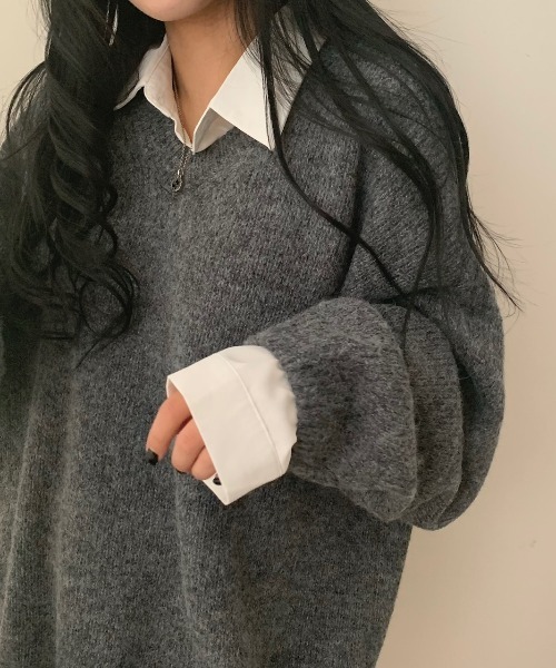 N.s（エヌドットエス）の「ボリュームスリーブVネックニットプルオーバー（ニット/セーター・レディース・ベージュ/ピンク/グレー・FREE）」の4枚目の写真