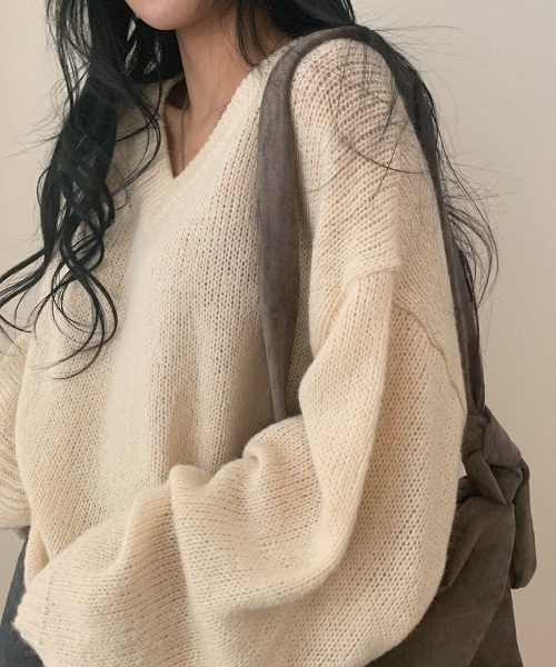 N.s（エヌドットエス）の「ボリュームスリーブVネックニットプルオーバー（ニット/セーター・レディース・ベージュ/ピンク/グレー・FREE）」の21枚目の写真