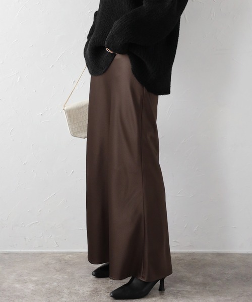 Bonjour Sagan（ボンジュールサガン）の「サテンマキシスカート（スカート・レディース・ダークブラウン/ブラック/アイボリー/グレー・FREE）」の20枚目の写真