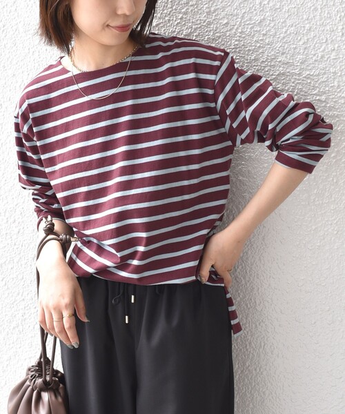 SHIPS Colors(シップス カラーズ)の「SHIPS Colors:コットン レイヤード TEE 3(ロンT)◇(Tシャツ/カットソー・レディース・キャメル/ブラック/オフホワイト/ネイビー/ピンク/グリーン/ブラウン/ライトピンク/イエロー/ダークグリーン/ダークブラウン・ONE SIZE)」の4枚目の写真
