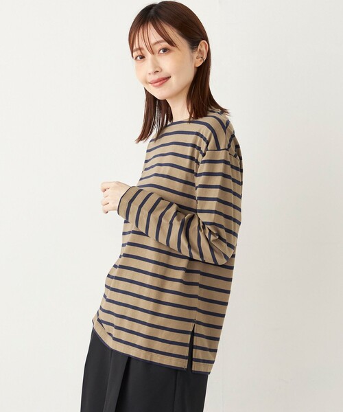 SHIPS Colors(シップス カラーズ)の「SHIPS Colors:コットン レイヤード TEE 3(ロンT)◇(Tシャツ/カットソー・レディース・キャメル/ブラック/オフホワイト/ネイビー/ピンク/グリーン/ブラウン/ライトピンク/イエロー/ダークグリーン/ダークブラウン・ONE SIZE)」の9枚目の写真