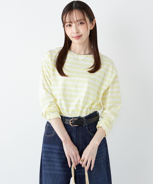 SHIPS Colors(シップス カラーズ)の「SHIPS Colors:コットン レイヤード TEE 3(ロンT)◇(Tシャツ/カットソー・レディース・キャメル/ブラック/オフホワイト/ネイビー/ピンク/グリーン/ブラウン/ライトピンク/イエロー/ダークグリーン/ダークブラウン・ONE SIZE)」の8枚目の写真