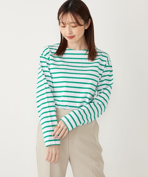 SHIPS Colors(シップス カラーズ)の「SHIPS Colors:コットン レイヤード TEE 3(ロンT)◇(Tシャツ/カットソー・レディース・キャメル/ブラック/オフホワイト/ネイビー/ピンク/グリーン/ブラウン/ライトピンク/イエロー/ダークグリーン/ダークブラウン・ONE SIZE)」の7枚目の写真