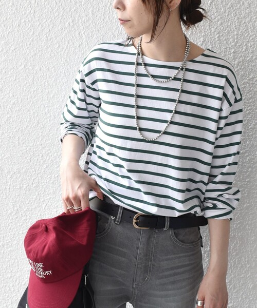 SHIPS Colors(シップス カラーズ)の「SHIPS Colors:コットン レイヤード TEE 3(ロンT)◇(Tシャツ/カットソー・レディース・キャメル/ブラック/オフホワイト/ネイビー/ピンク/グリーン/ブラウン/ライトピンク/イエロー/ダークグリーン/ダークブラウン・ONE SIZE)」の6枚目の写真