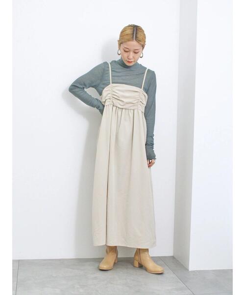 Samansa Mos2 blue(サマンサモスモスブルー)の「シアーグログランキャミワンピース(ワンピース・レディース・キャメル/チャコールグレー/ライトベージュ・F)」の21枚目の写真
