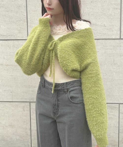 F i.n.t（フィント）の「ラメフェザーニットボレロ/F&A/fint（カーディガン/ボレロ・レディース・アイボリー/ライトグリーン/ライトグレー・FREE）」の1枚目の写真