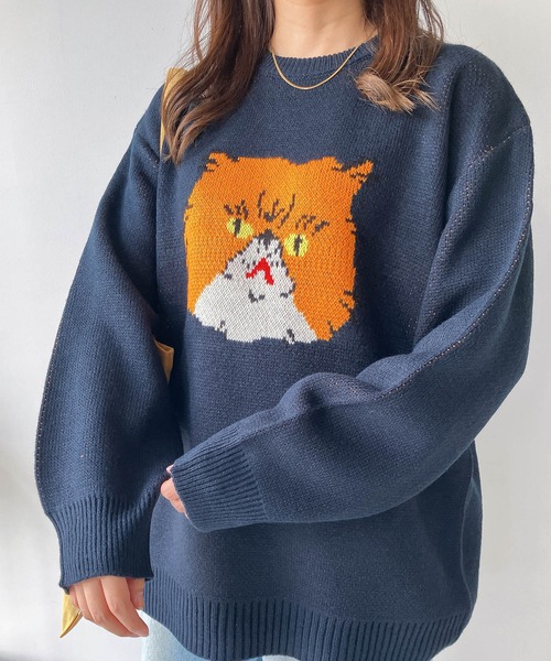 AS KNOW AS plus（アズノゥアズプラス）の「◇アソートデザインビッグサイズジャガードニットプルオーバー（ニット/セーター・レディース・ブラック系/ネイビー系/グレー系・FREE）」の6枚目の写真