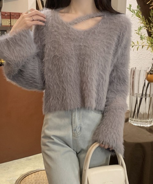 emi+（エミプラス）の「ショート丈シャギーニットプルオーバー（ニット