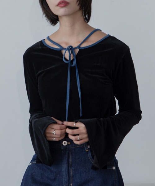 vintage usa製　チョーカー　トップス　オフショルダー　ベロア ベロアシアーチョーカートップス/新柄追加（Tシャツ/カットソー