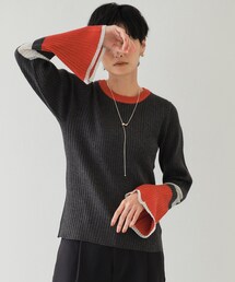 OPAQUE.CLIP | 配色フレアースリーブニット【洗濯機洗い可】(ニット/セーター)