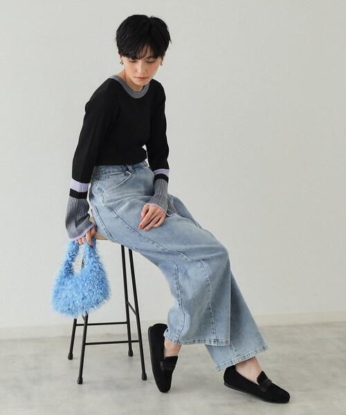 OPAQUE.CLIP（オペークドットクリップ）の「◆《Oggi掲載》配色フレアースリーブニット【洗濯機洗い可】（ニット/セーター・レディース・チャコール/ブラック系4/ネイビー系4・36/38/40）」の10枚目の写真