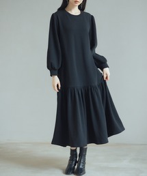 裏起毛カットソーギャザーワンピース