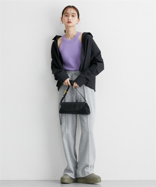 nissen（ニッセン）の「ドロストワイドパンツ（スウェットパンツ・レディース・ブラック/杢グレー・S/M/L/LL）」の8枚目の写真