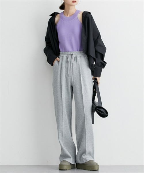 nissen（ニッセン）の「ドロストワイドパンツ（スウェットパンツ・レディース・ブラック/杢グレー・S/M/L/LL）」の9枚目の写真