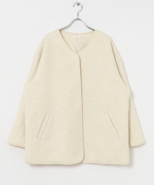 ITEMS URBANRESEARCH（アイテムズ アーバンリサーチ）の「ボアジャケット（ノーカラーコート・レディース・グレー/オフホワイト/ライトブラウン・FREE）」の10枚目の写真