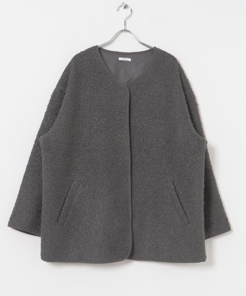 ITEMS URBANRESEARCH（アイテムズ アーバンリサーチ）の「ボアジャケット（ノーカラーコート・レディース・グレー/オフホワイト/ライトブラウン・FREE）」の11枚目の写真