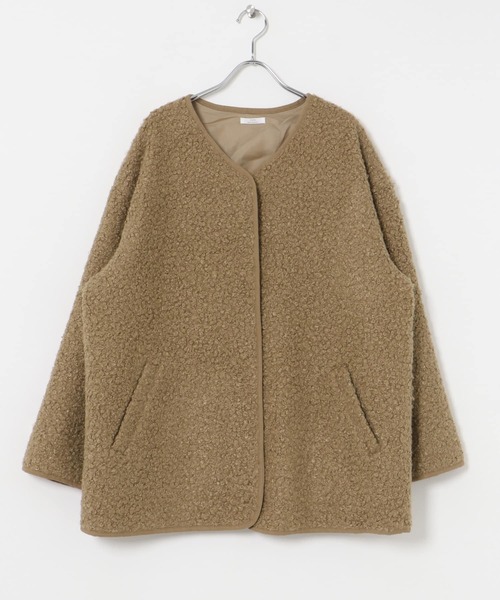 ITEMS URBANRESEARCH（アイテムズ アーバンリサーチ）の「ボアジャケット（ノーカラーコート・レディース・グレー/オフホワイト/ライトブラウン・FREE）」の12枚目の写真