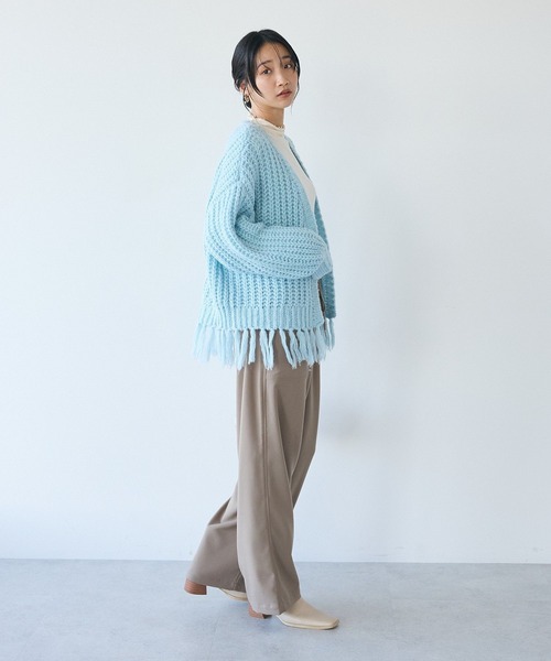 CRAFT STANDARD BOUTIQUE（クラフトスタンダードブティック）の「フリンジニットカーディガン（カーディガン/ボレロ・レディース・アイボリー/サックスブルー/チャコールグレー/パープル・FREE）」の10枚目の写真