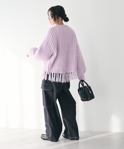CRAFT STANDARD BOUTIQUE（クラフトスタンダードブティック）の「フリンジニットカーディガン（カーディガン/ボレロ・レディース・アイボリー/サックスブルー/チャコールグレー/パープル・FREE）」の5枚目の写真