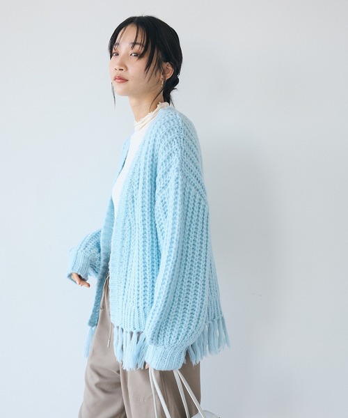 CRAFT STANDARD BOUTIQUE（クラフトスタンダードブティック）の「フリンジニットカーディガン（カーディガン/ボレロ・レディース・アイボリー/サックスブルー/チャコールグレー/パープル・FREE）」の7枚目の写真
