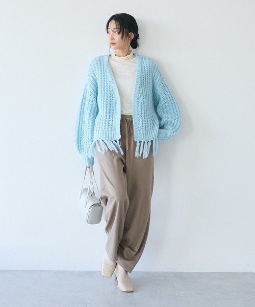 CRAFT STANDARD BOUTIQUE（クラフトスタンダードブティック）の「フリンジニットカーディガン（カーディガン/ボレロ・レディース・アイボリー/サックスブルー/チャコールグレー/パープル・FREE）」の9枚目の写真