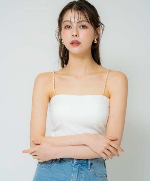 NOELA（ノエラ）の「デザインストラップ付ブラトップ（キャミソール・レディース・オフホワイト/ブラック・フリー）」の7枚目の写真