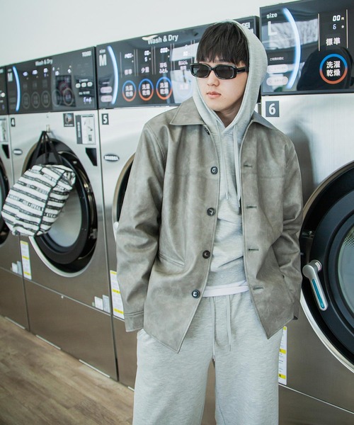 ZIP FIVE -White Line-(ジップファイブホワイトライン)の「【White Line】 フェイクレザー カーコート / ジャケット / レザーブルゾン(ブルゾン・メンズ・ブラウン/グレー/ブラック・MEDIUM/LARGE/X-LARGE)」の22枚目の写真