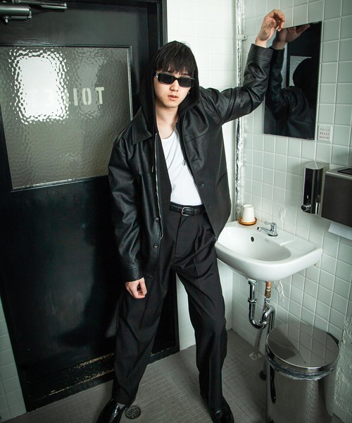 ZIP FIVE -White Line-(ジップファイブホワイトライン)の「【White Line】 フェイクレザー カーコート / ジャケット / レザーブルゾン(ブルゾン・メンズ・ブラウン/グレー/ブラック・MEDIUM/LARGE/X-LARGE)」の14枚目の写真