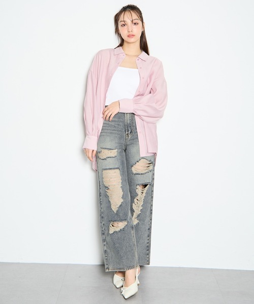 INGNI（イング）の「クラッシュデニムワイドパンツ（デニムパンツ・レディース・グレー/ブルー系その他・S/M）」の1枚目の写真