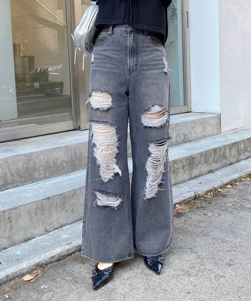INGNI（イング）の「クラッシュデニムワイドパンツ（デニムパンツ・レディース・グレー/ブルー系その他・S/M）」の7枚目の写真