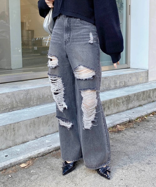 INGNI（イング）の「クラッシュデニムワイドパンツ（デニムパンツ・レディース・グレー/ブルー系その他・S/M）」の8枚目の写真