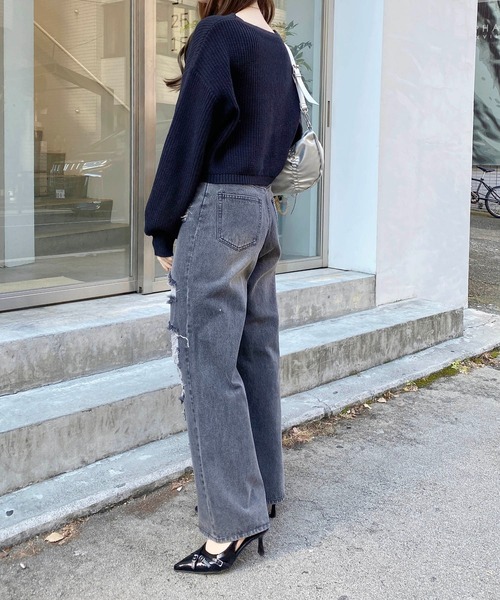 INGNI（イング）の「クラッシュデニムワイドパンツ（デニムパンツ・レディース・グレー/ブルー系その他・S/M）」の9枚目の写真