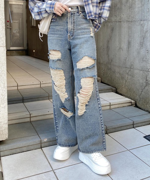 INGNI（イング）の「クラッシュデニムワイドパンツ（デニムパンツ・レディース・グレー/ブルー系その他・S/M）」の15枚目の写真