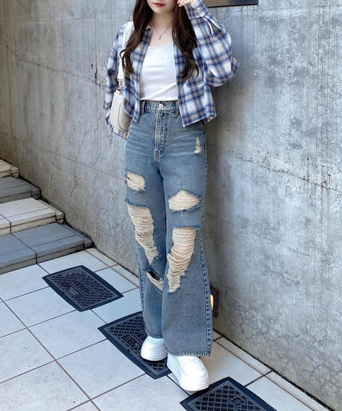 INGNI（イング）の「クラッシュデニムワイドパンツ（デニムパンツ・レディース・グレー/ブルー系その他・S/M）」の5枚目の写真