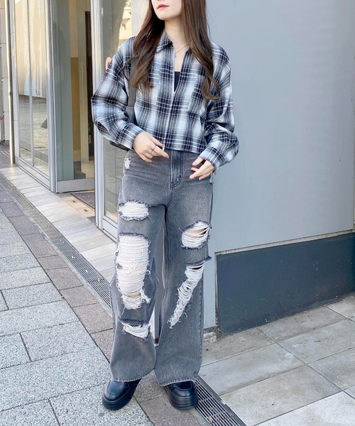 INGNI（イング）の「クラッシュデニムワイドパンツ（デニムパンツ・レディース・グレー/ブルー系その他・S/M）」の13枚目の写真