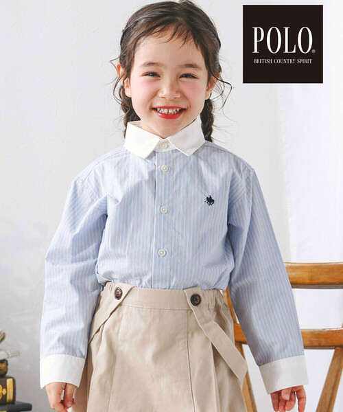 SLAP SLIP（スラップスリップ）の「【POLO BCS(ポロ・ビーシーエス)×SLAP SLIPコラボ】【お揃い】襟カフスバイカラーストライプ柄シャツ(80~130cm)（シャツ/ブラウス・キッズ・ピンク系その他/ブルー系その他・120cm/130cm/80ｃｍ/90cm/110cm/100cm）」の2枚目の写真