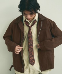 Collar corduroy switching zip up work jacket / 襟コーデュロイ切り替えジップアップワークジャケット