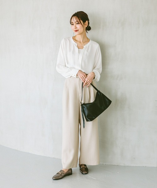 GLOBAL WORK（グローバルワーク）の「キレイつづく2WAYタックブラウス/147533（シャツ/ブラウス・レディース・ピンク/オフホワイト/ネイビー/ストライプ/サックスブルー系1・SMALL/MEDIUM/LARGE）」の6枚目の写真