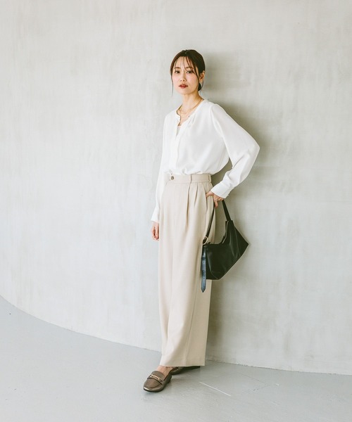 GLOBAL WORK（グローバルワーク）の「キレイつづく2WAYタックブラウス/147533（シャツ/ブラウス・レディース・ピンク/オフホワイト/ネイビー/ストライプ/サックスブルー系1・SMALL/MEDIUM/LARGE）」の7枚目の写真