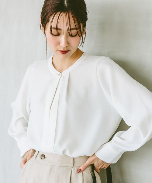 GLOBAL WORK（グローバルワーク）の「キレイつづく2WAYタックブラウス/147533（シャツ/ブラウス・レディース・ピンク/オフホワイト/ネイビー/ストライプ/サックスブルー系1・SMALL/MEDIUM/LARGE）」の9枚目の写真