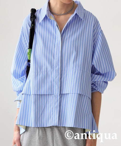 antiqua(アンティカ)の「異素材レイヤード風シャツ(シャツ/ブラウス・レディース・ブラック/ブルー・ONESIZE)」の7枚目の写真