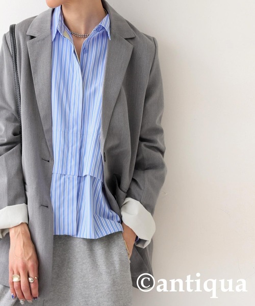 antiqua(アンティカ)の「異素材レイヤード風シャツ(シャツ/ブラウス・レディース・ブラック/ブルー・ONESIZE)」の9枚目の写真