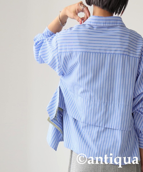antiqua(アンティカ)の「異素材レイヤード風シャツ(シャツ/ブラウス・レディース・ブラック/ブルー・ONESIZE)」の10枚目の写真