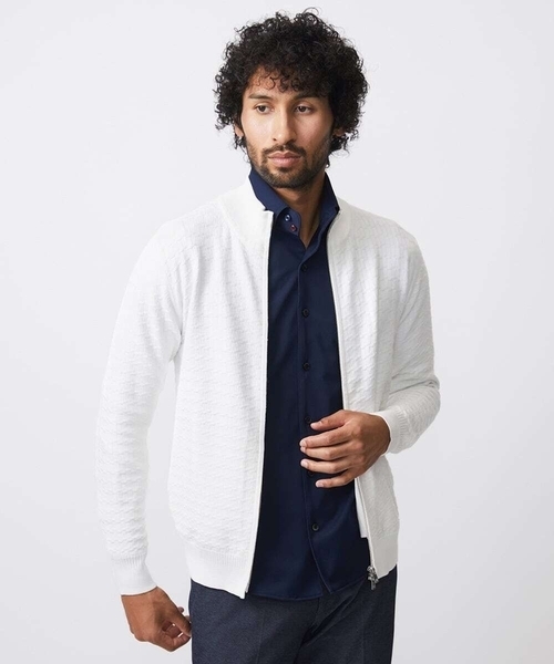 MICHEL KLEIN HOMME (ミッシェルクランオム)の「クラシカルニットZIPアップカーディガン(カーディガン/ボレロ・メンズ・ホワイト/ブラック・MEDIUM/LARGE/X-LARGE)」の3枚目の写真