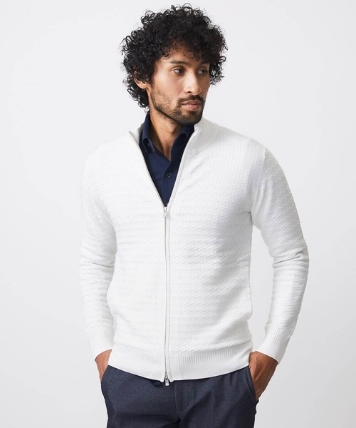 MICHEL KLEIN HOMME (ミッシェルクランオム)の「クラシカルニットZIPアップカーディガン(カーディガン/ボレロ・メンズ・ホワイト/ブラック・MEDIUM/LARGE/X-LARGE)」の5枚目の写真