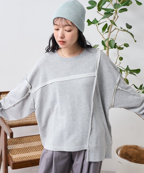 FREAK'S STORE(フリークスストア)の「リメイク風 カットオフスウェット(スウェット・レディース・グレー/チャコールグレー/ナチュラル・フリ-)」の2枚目の写真
