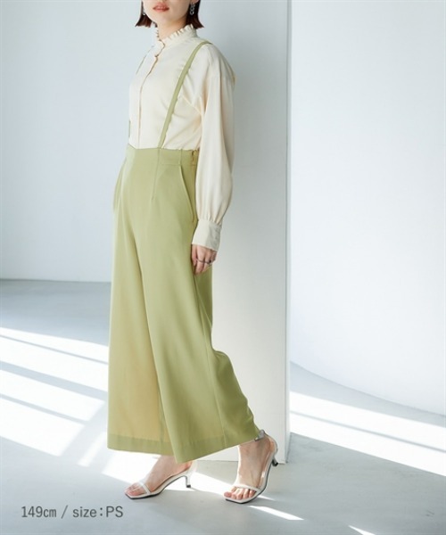 Petitjo（プッチージョ）の「小さいサイズ　ハイウエストワイドサロペット　低身長さん・小柄女性（つなぎ/オールインワン・レディース・ライトカーキ/ブラウン/ブラック・PS/PM/PL/PSS）」の3枚目の写真